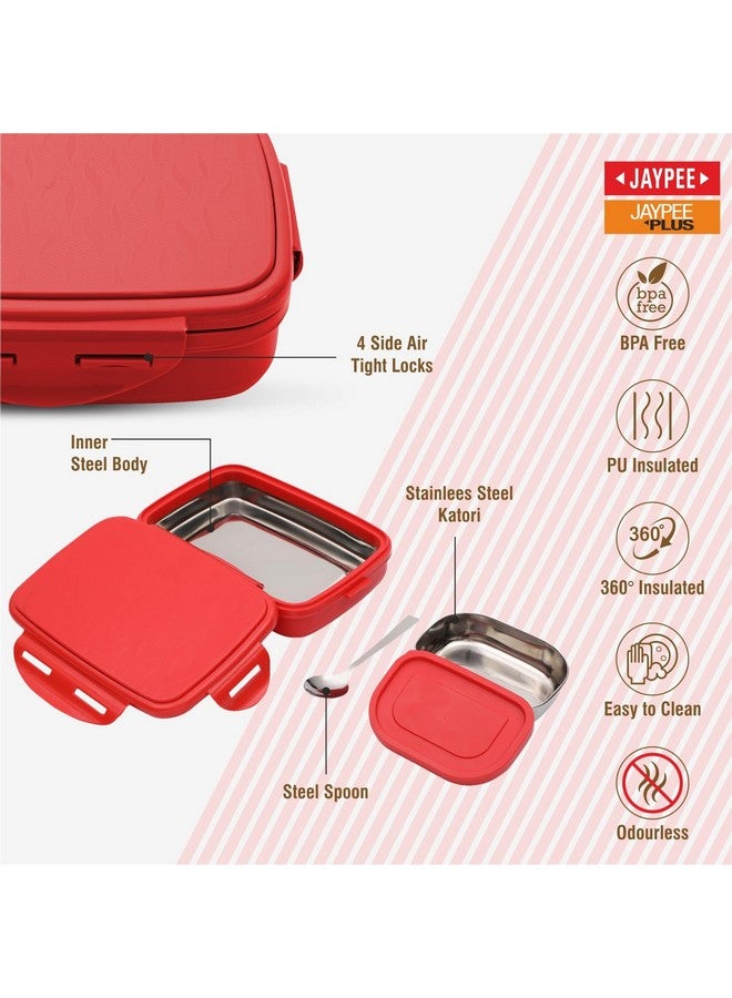 JAYPEE Inner Stainless Steel Insulated Lunch Box Wavesteel Sr. Red, 500 ml, Airtight Lunch Box for School Kids |Spillproof with Silicon Seal | Food Grade | BPA Free - Image 2
