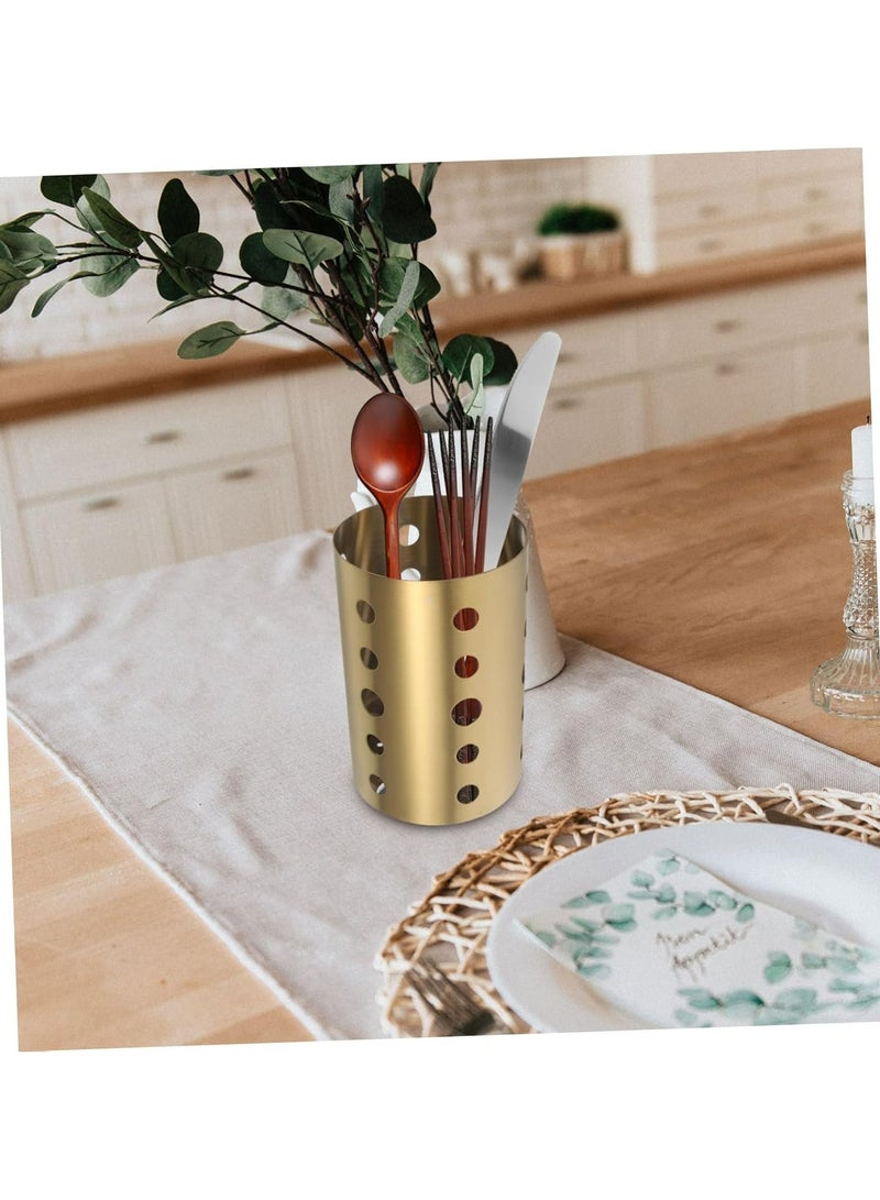 Oasisgalore Cutlery Rack with Chopsticks Holder - Metal Kitchen Utensil Storage, Gold/Silverware Option - Image 1