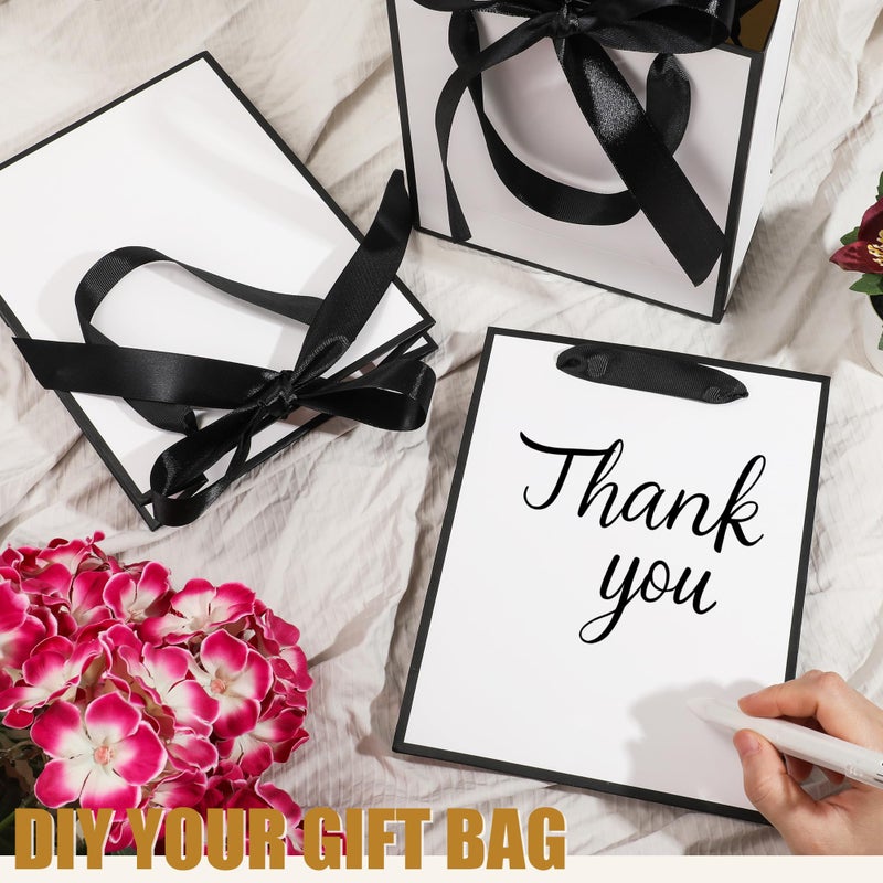 OEMVALATY 6 Pcs Thank You Gift Bags with Handles and Tissue Paper 9 x 7 x 3. 15'' Elegant Welcome Gift Bags with Bow Ribbon for Wedding Bridesmaid Baby Shower Groomsmen Birthday Party(White, Black) - Image 4