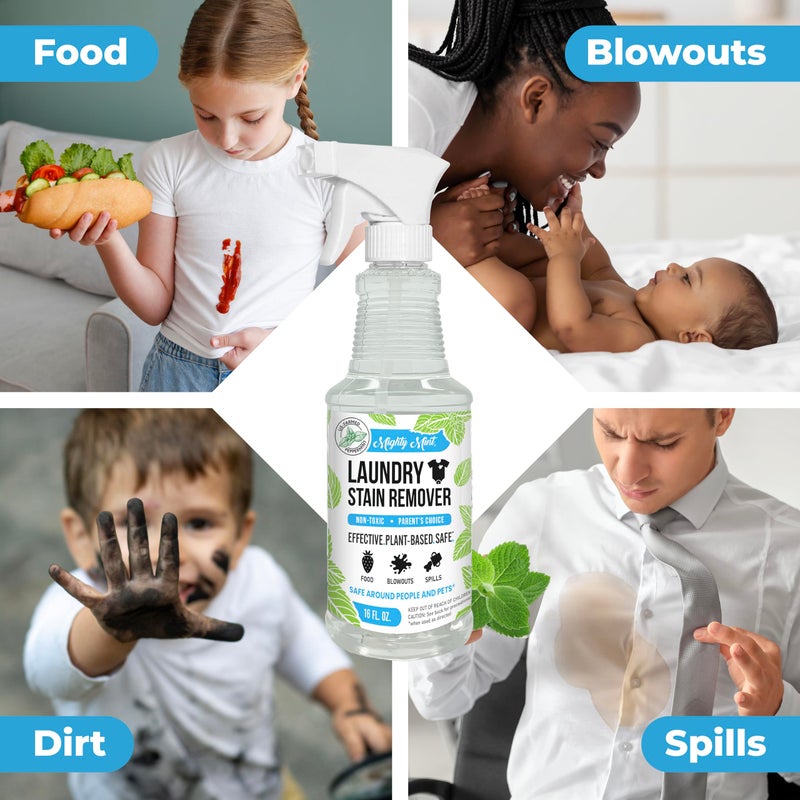 Mighty Mint Laundry Stain Remover, Parent’s Choice Spray for Stains from Food, Drink, Grease, Natural Peppermint Scent, 16oz - Image 2