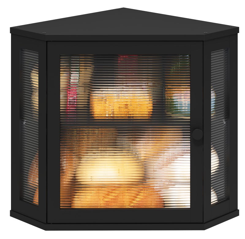 viewcare Corner Bread Box for Kitchen Counter, Bamboo Wood Black Bread Box, Large Capacity Bread Storage Bin with Acrylic Wavy Door Panel (Black, Meduim) - Image 1