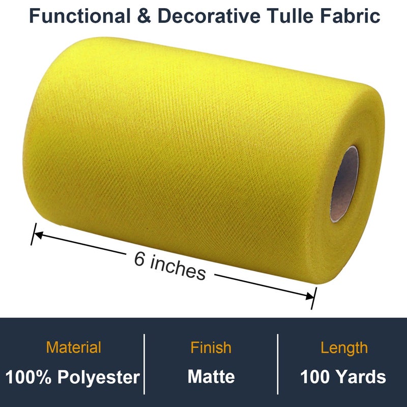 Ableme Deco Tulle Fabric Roll 6 Inch by 100 Yards (300 ft) Tulle Ribbon Sheer Mesh Netting for DIY Tutu Skirt Gift Wrapping Wedding Baby Shower Birthday Halloween Party Decorations Crafts, 34 Colors (Yellow) - Image 2