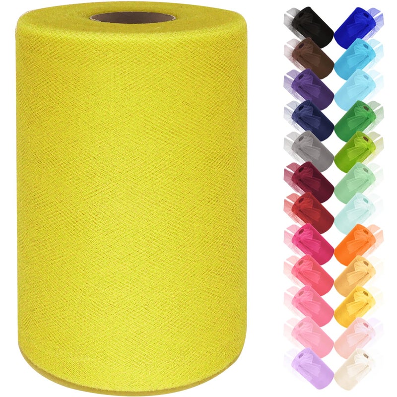 Ableme Deco Tulle Fabric Roll 6 Inch by 100 Yards (300 ft) Tulle Ribbon Sheer Mesh Netting for DIY Tutu Skirt Gift Wrapping Wedding Baby Shower Birthday Halloween Party Decorations Crafts, 34 Colors (Yellow) - Image 1