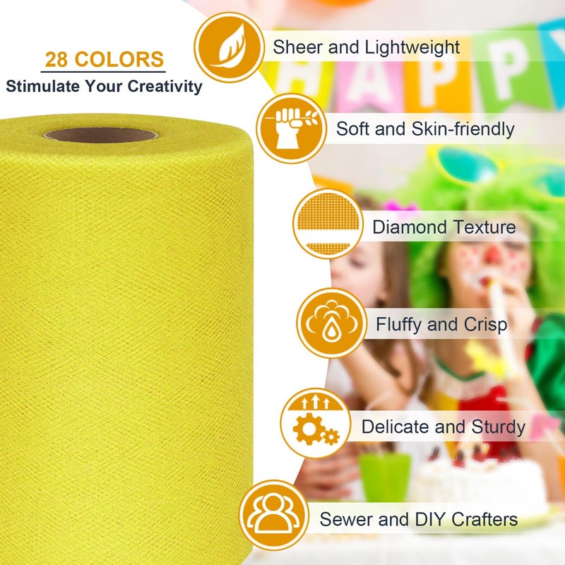 Ableme Deco Tulle Fabric Roll 6 Inch by 100 Yards (300 ft) Tulle Ribbon Sheer Mesh Netting for DIY Tutu Skirt Gift Wrapping Wedding Baby Shower Birthday Halloween Party Decorations Crafts, 34 Colors (Yellow) - Image 3
