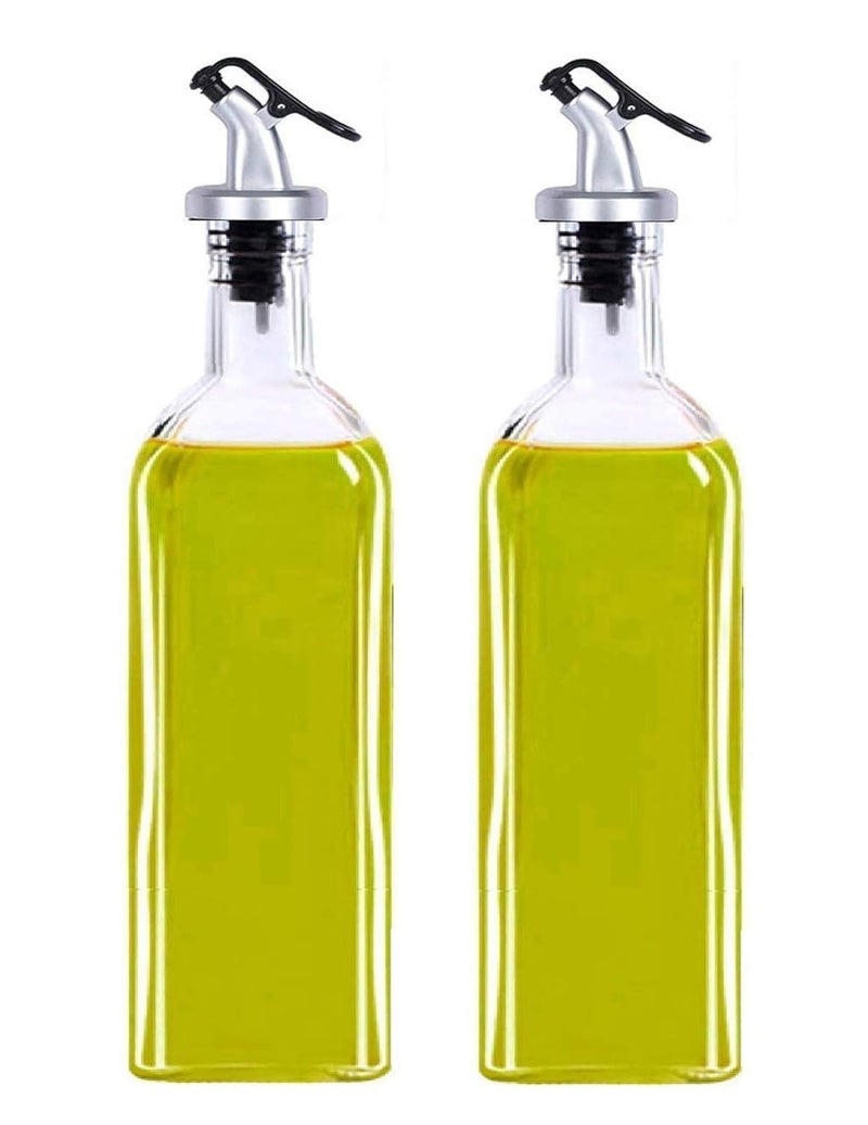 Glass Oil Dispenser Bottle Set 1000ml Pack of 2 LeakProof Cooking Oil Dispenser 1 Litre Bottle for Kitchen Clear Oil and Vinegar Cruet Oval Transparent