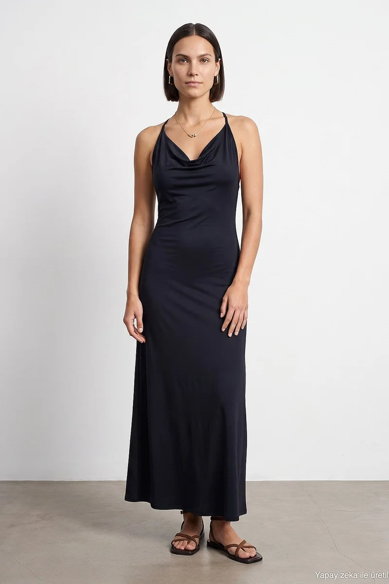 Dilvin Navy Blue DILVIN Viscose Maxi Dress for Women | Best Price UAE