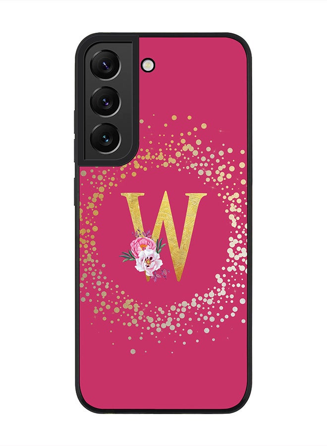 Stylizedd Rugged Black edge case for Samsung Galaxy S21 FE 5G, Soft Flexible Phone case Custom Monogram Initial Letter Floral Pattern Alphabet - W (Dark Pink Rose) - Image 1