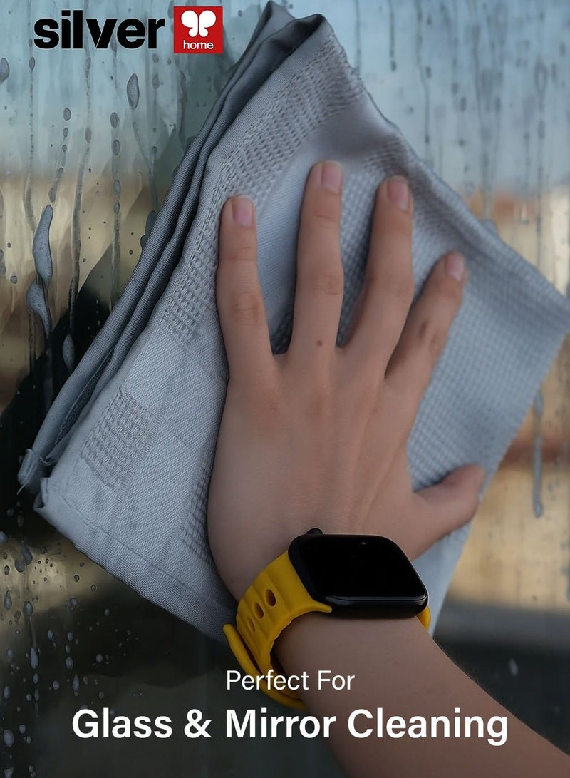 Silver Home Professional Decorative Large Microfiber Glass & Mirror Cleaning Cloths – Large 42x68 cm | Extra-thick, Tight-knit Fibers | High GSM | No Detergent Need | 3 Pack - Image 4