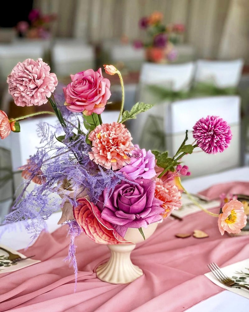 QueenDream 10FT Table Runners 27x120 Inches 5 Pieces Dusty Rose Chiffon Sheer Wedding Runner for Romantic Rustic Christmas Baby Shower Decorations - Image 2