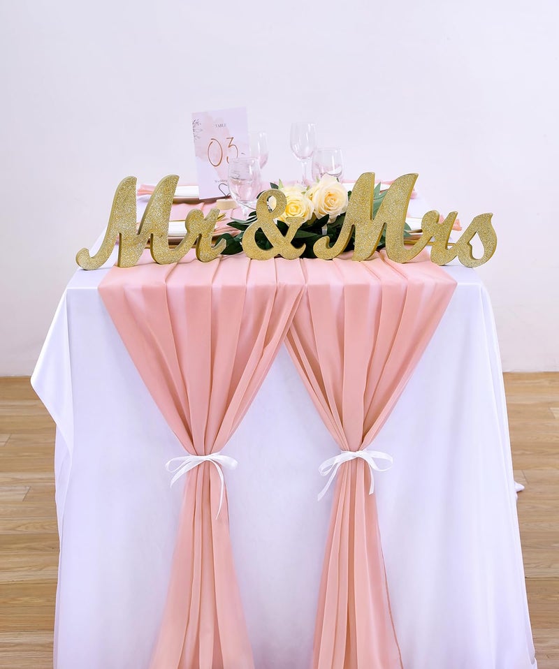 QueenDream 10FT Table Runners 27x120 Inches 5 Pieces Dusty Rose Chiffon Sheer Wedding Runner for Romantic Rustic Christmas Baby Shower Decorations - Image 3