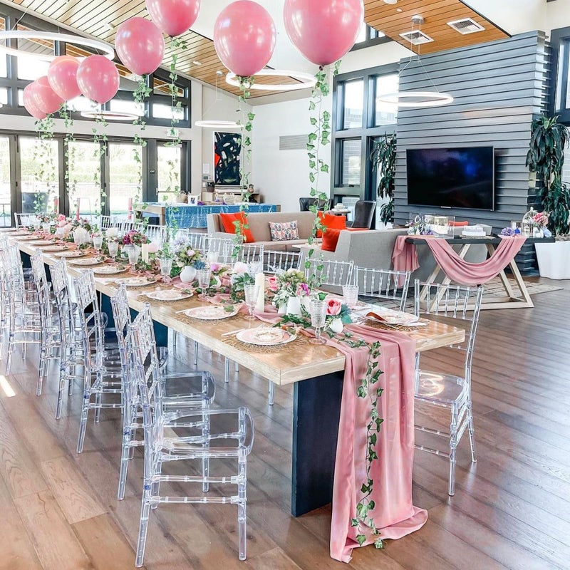 QueenDream 10FT Table Runners 27x120 Inches 5 Pieces Dusty Rose Chiffon Sheer Wedding Runner for Romantic Rustic Christmas Baby Shower Decorations - Image 4