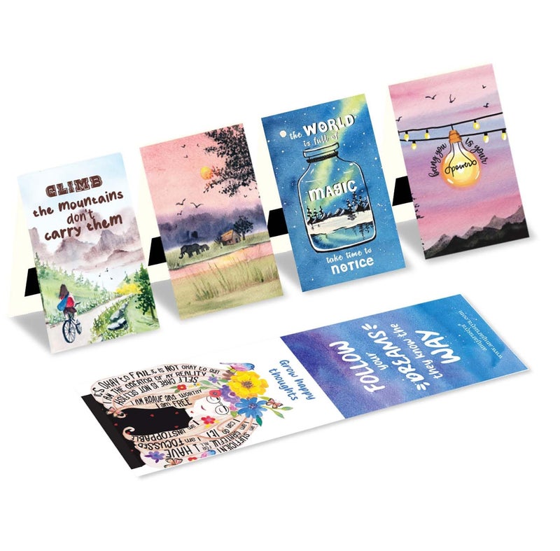 Antara Positive Affirmation Bookmarks with Quotes | Set of 5 | Digitised Handpaintings | Laminated Matte Finish | Best Gift for bibliophiles | 2.25" X 3.8" | Magnetic Clip Attachment - Image 3