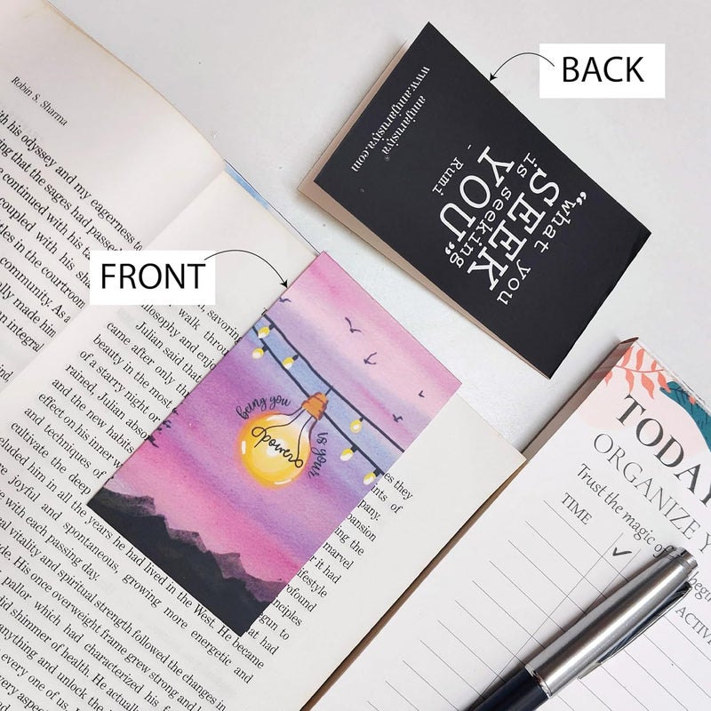 Antara Positive Affirmation Bookmarks with Quotes | Set of 5 | Digitised Handpaintings | Laminated Matte Finish | Best Gift for bibliophiles | 2.25" X 3.8" | Magnetic Clip Attachment - Image 4