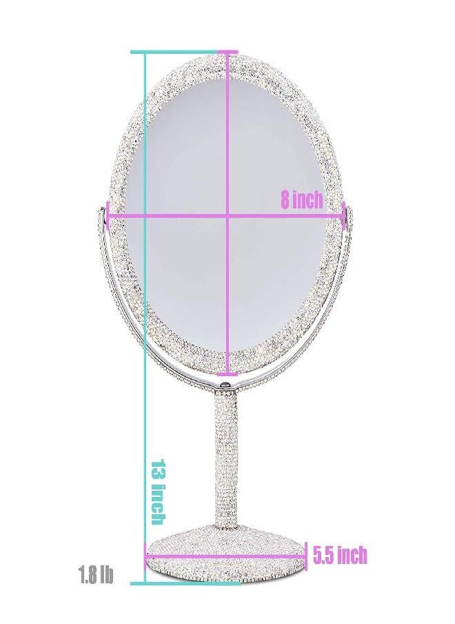 TISHAA - TISHAA Bling Makeup Vanity Mirror - Luxury Stand 2X Magnification Double Sided Glass Cosmetic Crystal Rhinestone Diamond Glitter Portable Desk Bathroom Bedroom Tabletop - Image 1