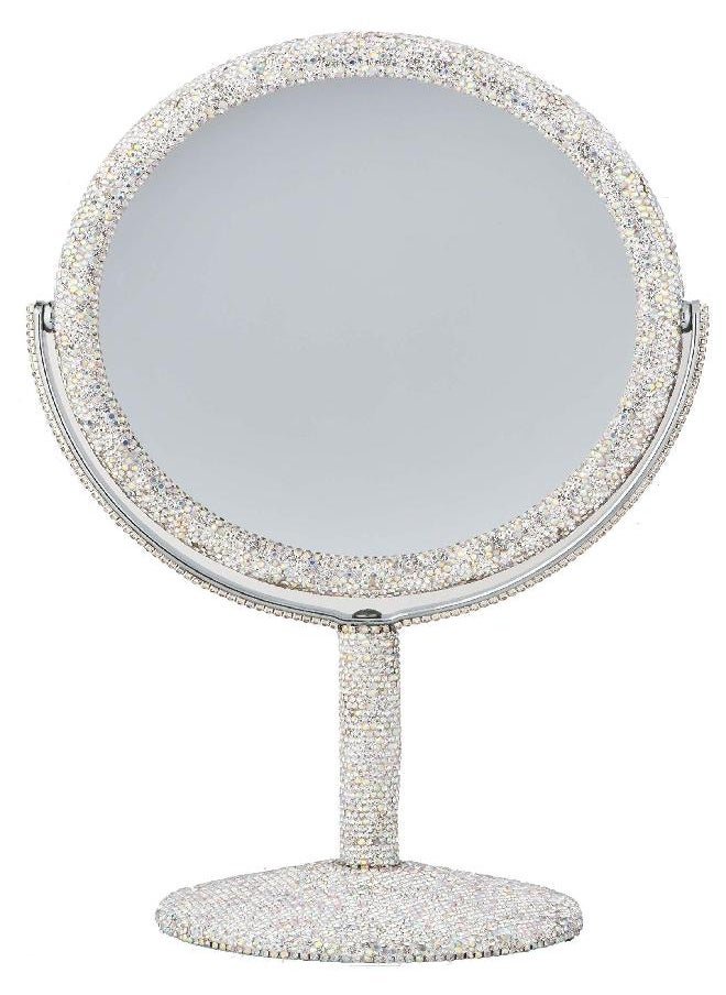 TISHAA - TISHAA Bling Makeup Vanity Mirror - Luxury Stand 2X Magnification Double Sided Glass Cosmetic Crystal Rhinestone Diamond Glitter Portable Desk Bathroom Bedroom Tabletop - Image 1