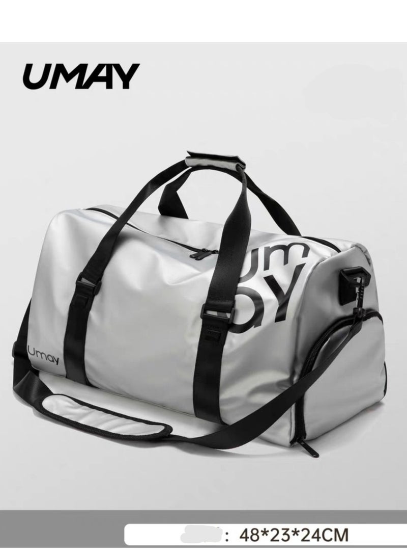 UMAY FASHION Silver fitness bag, travel storage bag, specialized waterproof diagonal travel bag - Image 1