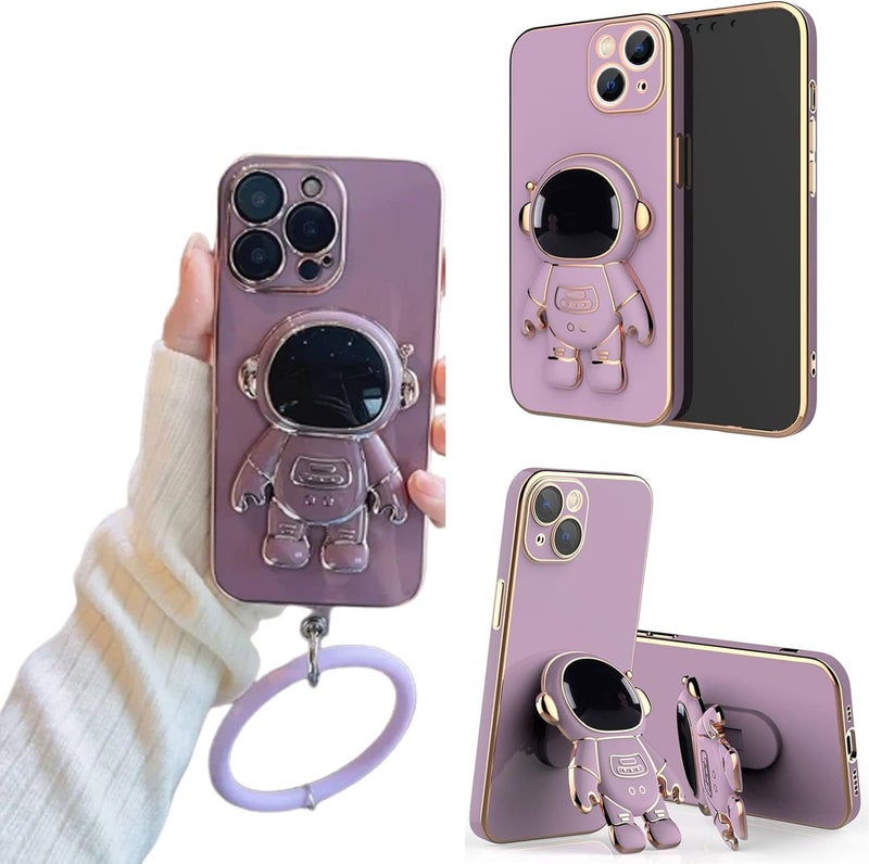 woobles 6D Plating Astronaut Hidden Stand Case Cover for iPhone 11/12/13 Pro Max, Astronaut Phone Case with Stand Lens Film Protective Cover, Astronaut Phone Case Stand (for iPhone Xs, Purple) for iPhone XS Purple - Image 1