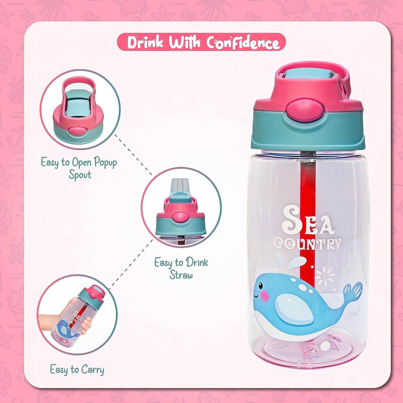 سبرينترز زجاجة مياه للأطفال سعة 14 أونصة، خالية من مادة BPA، مزودة بقشة، زجاجة مياه للأطفال للمدرسة والسفر والنزهات، قابلة لإعادة الاستخدام، كوب للأطفال الصغار للاستخدام الداخلي والخارجي... (450 مل، وردي) - Image 3