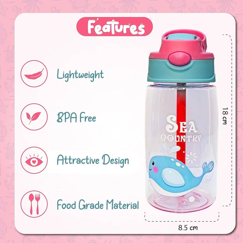 سبرينترز زجاجة مياه للأطفال سعة 14 أونصة، خالية من مادة BPA، مزودة بقشة، زجاجة مياه للأطفال للمدرسة والسفر والنزهات، قابلة لإعادة الاستخدام، كوب للأطفال الصغار للاستخدام الداخلي والخارجي... (450 مل، وردي) - Image 2