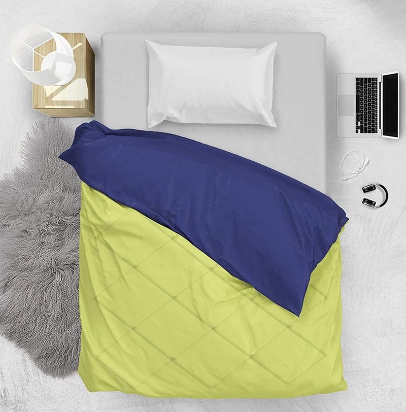 EVERDECOR EVERDECOR Microfiber Reversible AC ComforterBlanket for Double Bed Ultra Soft Dual Colour All Weather Duvet Mustard Green Bright Blue 250 GSM 