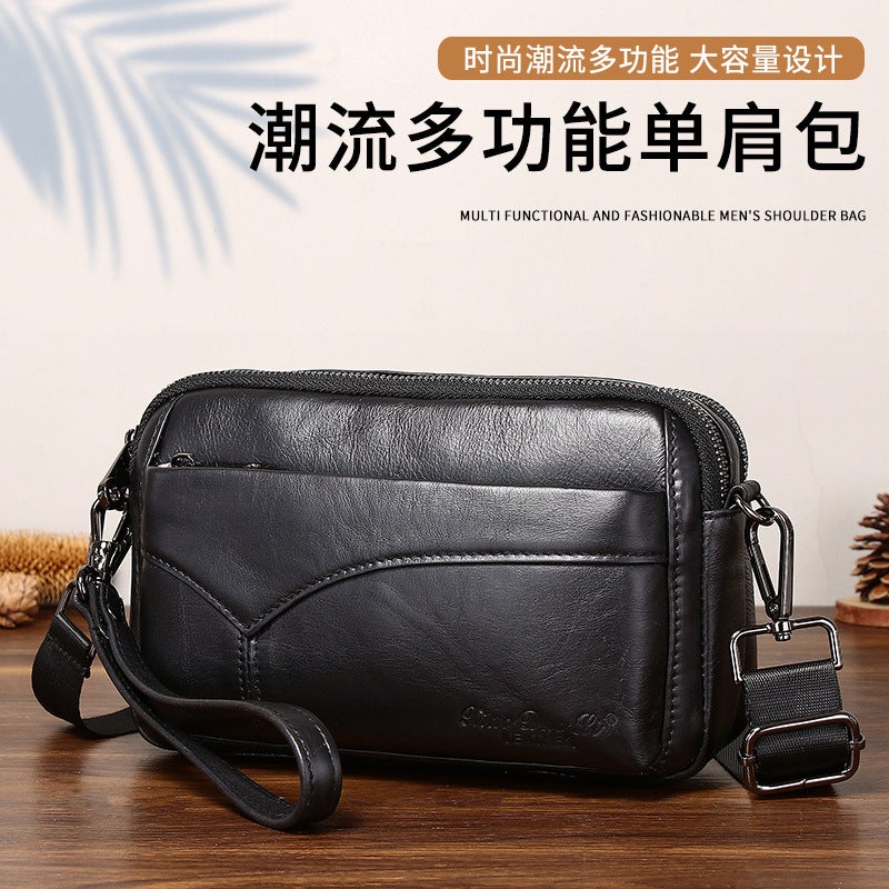 Xiaoduoli New Clutch Leather Messenger Bag Cowhide Shoulder Bag Multi-Functional Small Bag Hand Carrying Wrist Bag Backpack - Image 2