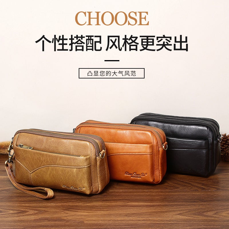 Xiaoduoli New Clutch Leather Messenger Bag Cowhide Shoulder Bag Multi-Functional Small Bag Hand Carrying Wrist Bag Backpack - Image 3
