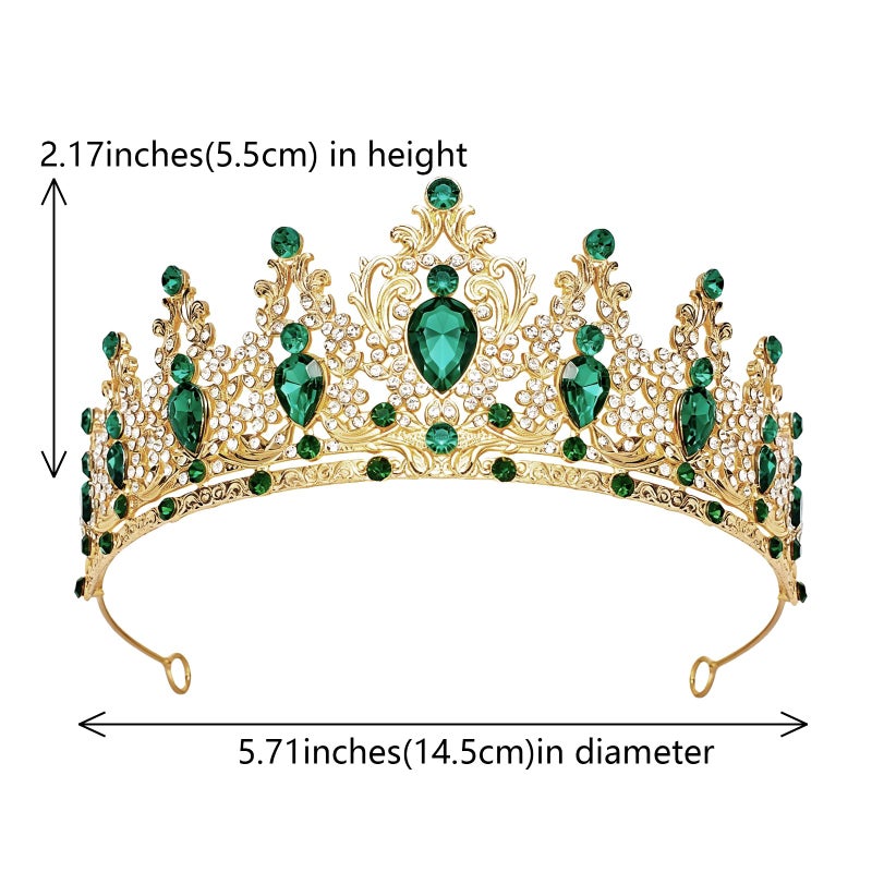 JITINX Tiaras Crown for Women, Queen Crown, Bridal for Tiaras Headband Wedding, Birthday Party Prom Princess Crystal Crowns Hair Accessories (Gold Green) - Image 2