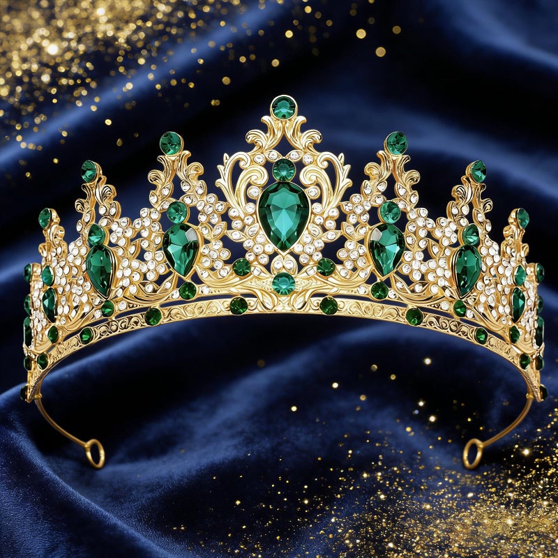 JITINX Tiaras Crown for Women, Queen Crown, Bridal for Tiaras Headband Wedding, Birthday Party Prom Princess Crystal Crowns Hair Accessories (Gold Green) - Image 4