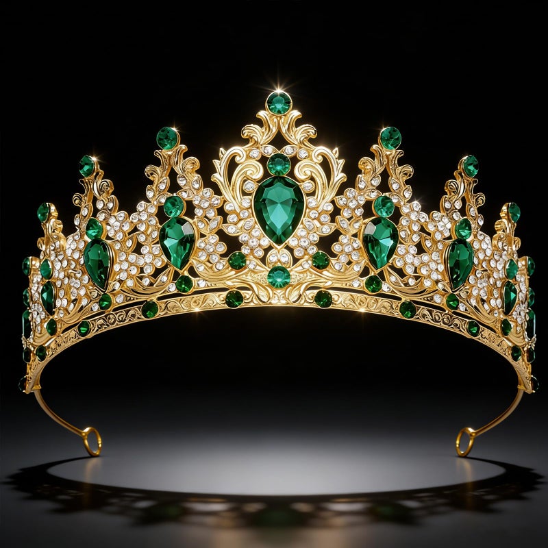 JITINX Tiaras Crown for Women, Queen Crown, Bridal for Tiaras Headband Wedding, Birthday Party Prom Princess Crystal Crowns Hair Accessories (Gold Green) - Image 5