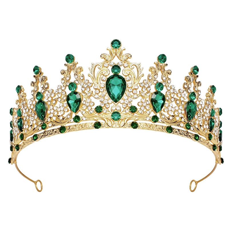 JITINX Tiaras Crown for Women, Queen Crown, Bridal for Tiaras Headband Wedding, Birthday Party Prom Princess Crystal Crowns Hair Accessories (Gold Green) - Image 1