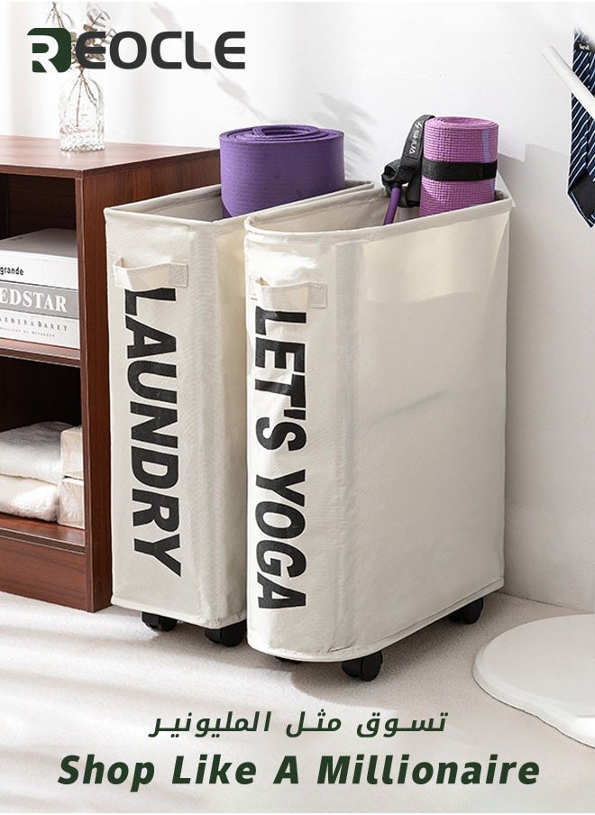 REOCLE Laundry Hamper With 4 Wheels Rolling Slim Tall Laundry Basket with Handle 39cm Height Foldable Dirty Clothes Basket Clothe Sorter Bin Portable Laundry Organizer Bag for Corner Narrow  - Image 2