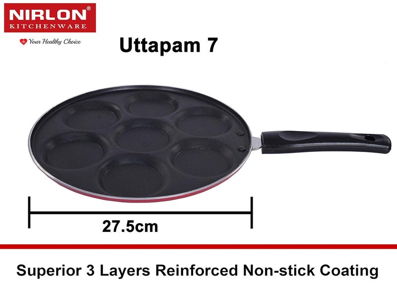 Nirlon Nirlon Non-Stick Aluminium Kitchenware Set Appa Chatti with Lid/Uttapam/Appam with Lid/Casserole - Set of 4, Multicolor - Image 3