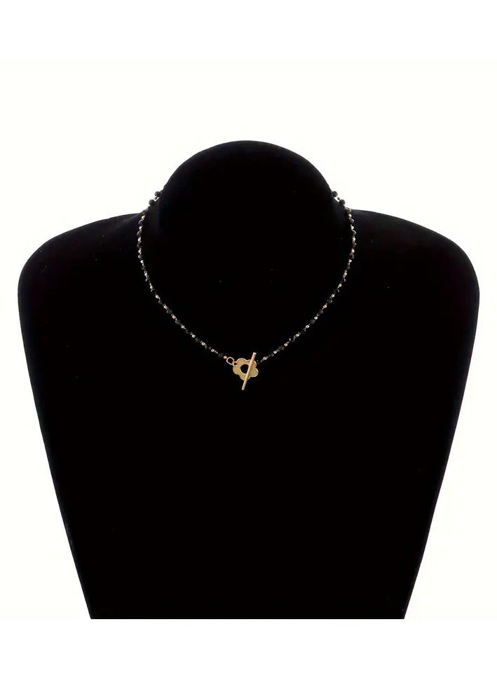 Goolsky Elegant Black Beaded Choker With Golden-Tone OT Clasp, Cute And Trendy Close-Fitting Necklace For Summer Party - Image 3