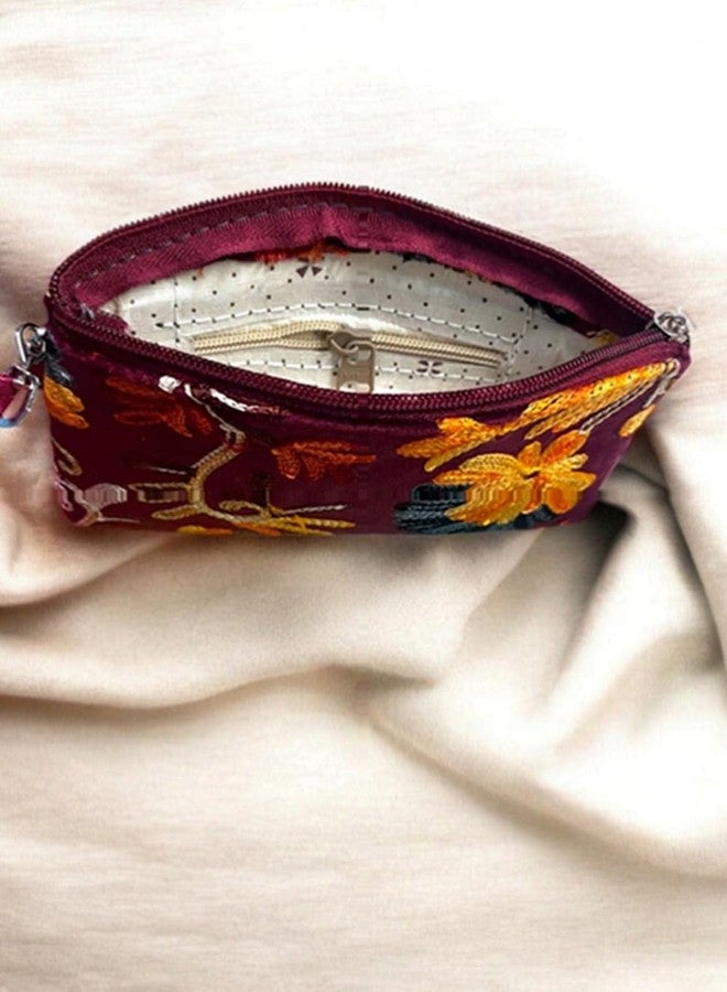 Clearo Red Handcrafted Kashmiri Embroidered Wallet for Women - Velvet Floral Ethnic Clutch with Wrist Strap - Festive & Casual Use - Image 3