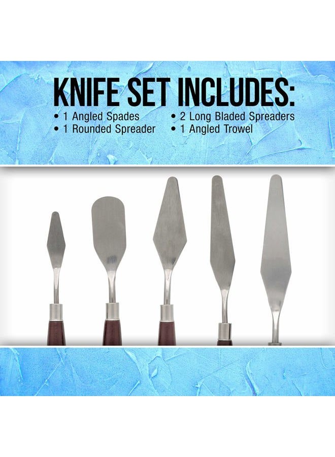 US Art Supply 5-Piece Stainless Steel Palette Knife Set - Flexible Spatula Painting Knives for Color Mixing, Spreading, Applying Oil & Acrylic Paint on Canvases, Cake Icing, 3D Printer Removal Tool - Image 3