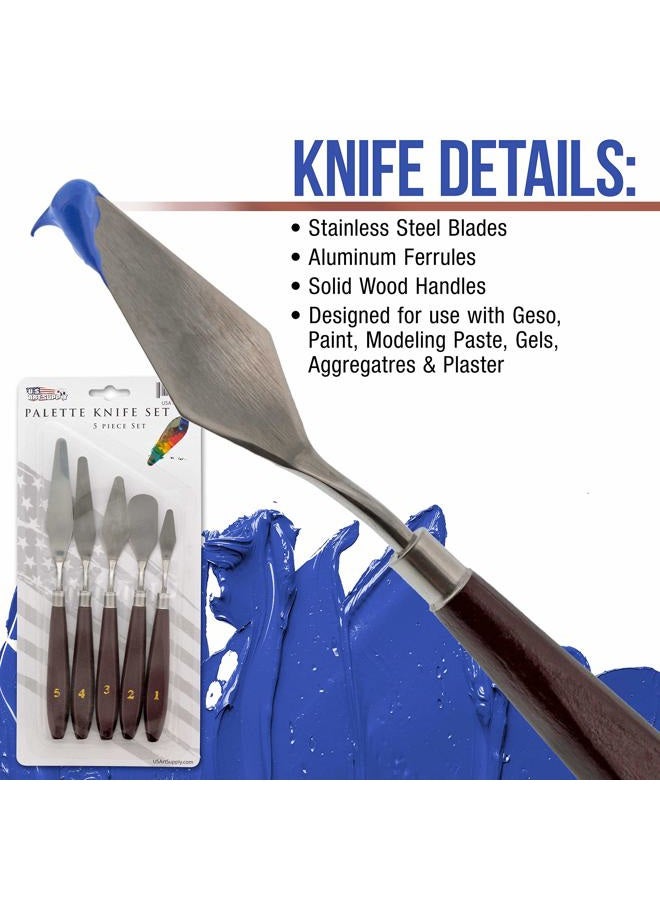 US Art Supply 5-Piece Stainless Steel Palette Knife Set - Flexible Spatula Painting Knives for Color Mixing, Spreading, Applying Oil & Acrylic Paint on Canvases, Cake Icing, 3D Printer Removal Tool - Image 5