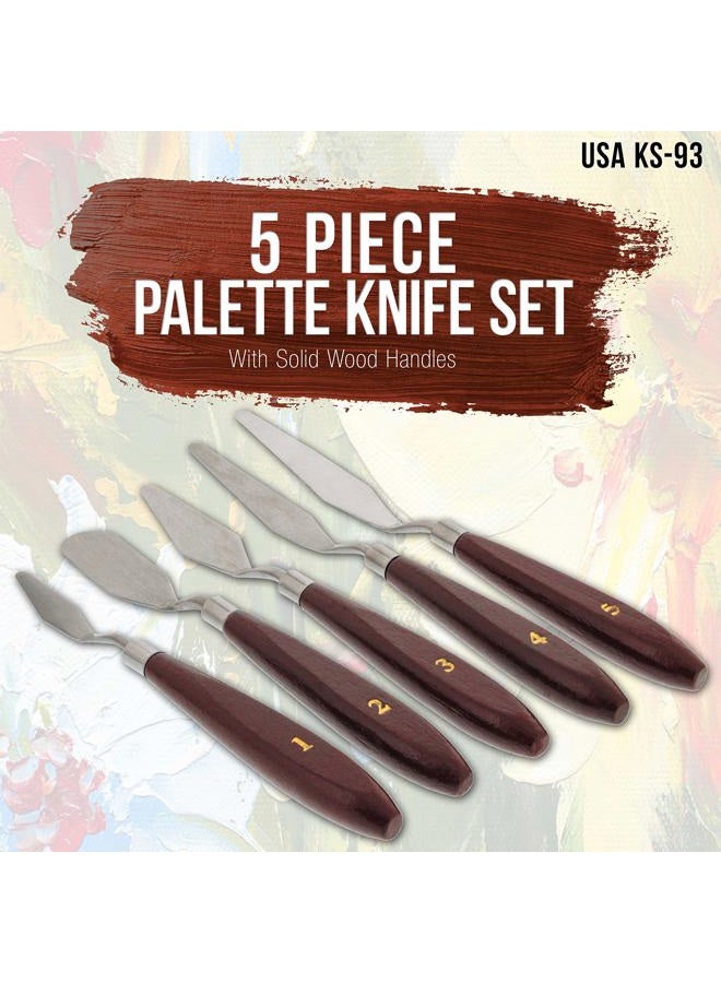 US Art Supply 5-Piece Stainless Steel Palette Knife Set - Flexible Spatula Painting Knives for Color Mixing, Spreading, Applying Oil & Acrylic Paint on Canvases, Cake Icing, 3D Printer Removal Tool - Image 2