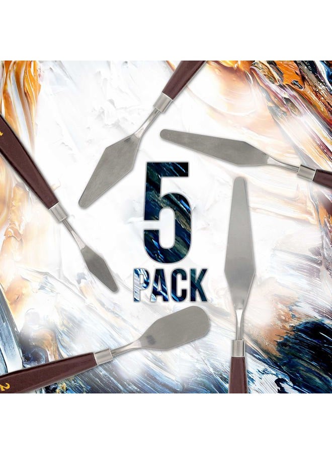 US Art Supply 5-Piece Stainless Steel Palette Knife Set - Flexible Spatula Painting Knives for Color Mixing, Spreading, Applying Oil & Acrylic Paint on Canvases, Cake Icing, 3D Printer Removal Tool - Image 4