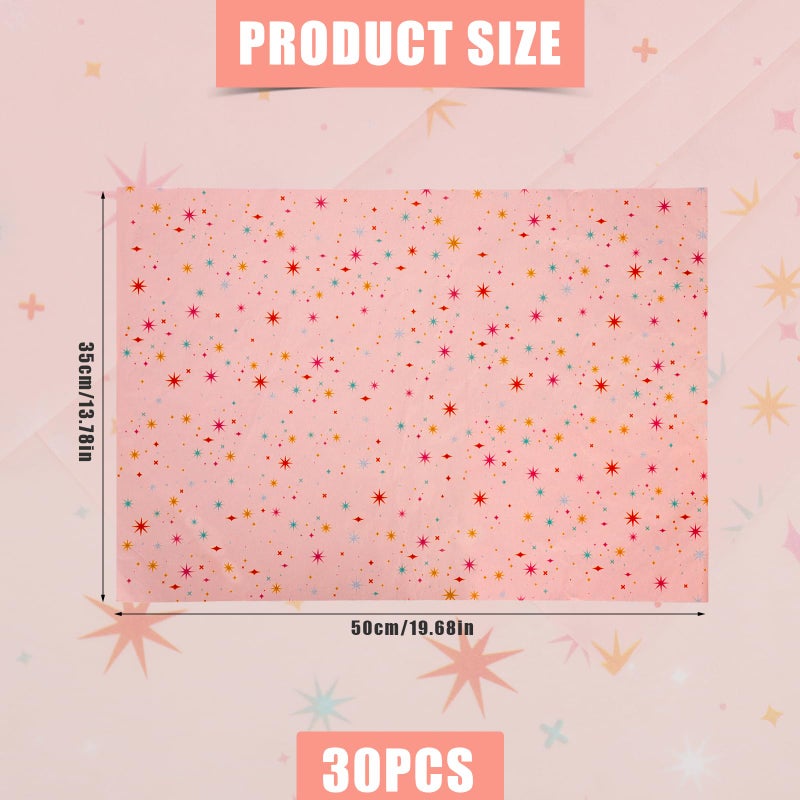 XIHIRCD 30 Sheets Star Tissue Paper, 19.68x13.78in Pink Wrapping Tissue Paper Colorful Star Pattern Decorative Gift Wrapping Paper Sheets for Christmas Wedding Birthday Party Crafts Packing - Image 2