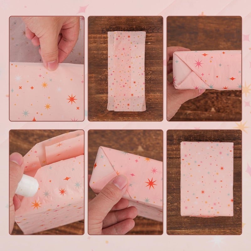 XIHIRCD 30 Sheets Star Tissue Paper, 19.68x13.78in Pink Wrapping Tissue Paper Colorful Star Pattern Decorative Gift Wrapping Paper Sheets for Christmas Wedding Birthday Party Crafts Packing - Image 4