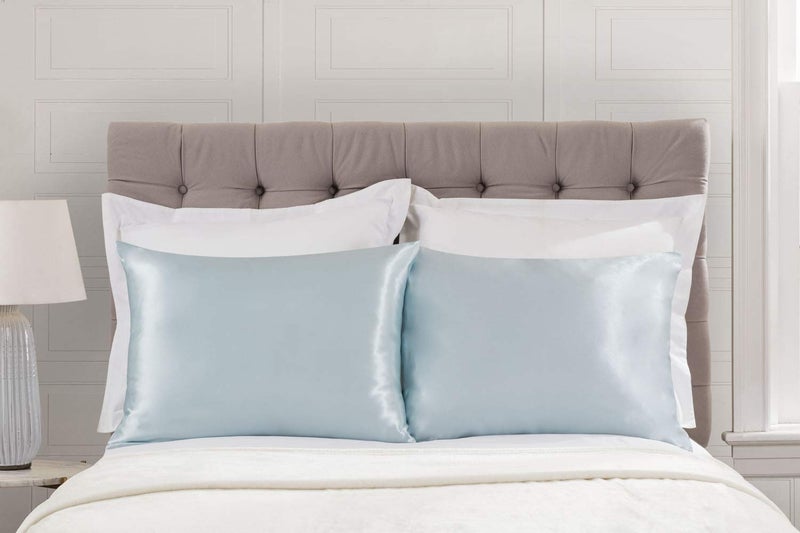 SHOPBEDDING ShopBedding Luxury Satin Pillowcase for Hair - King Satin Pillowcase with Zipper  Baby Blue (Pillowcase Set of 2) - Blissford  - Image 3