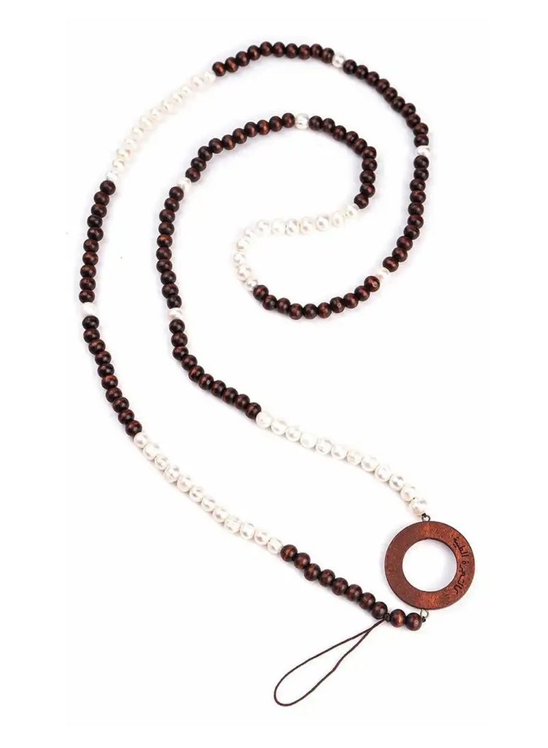 أم أم أيه من معدن الإنسان حامل للهاتف والنظارة من الخرز الخشبي الداكن واللؤلؤ - Image 3