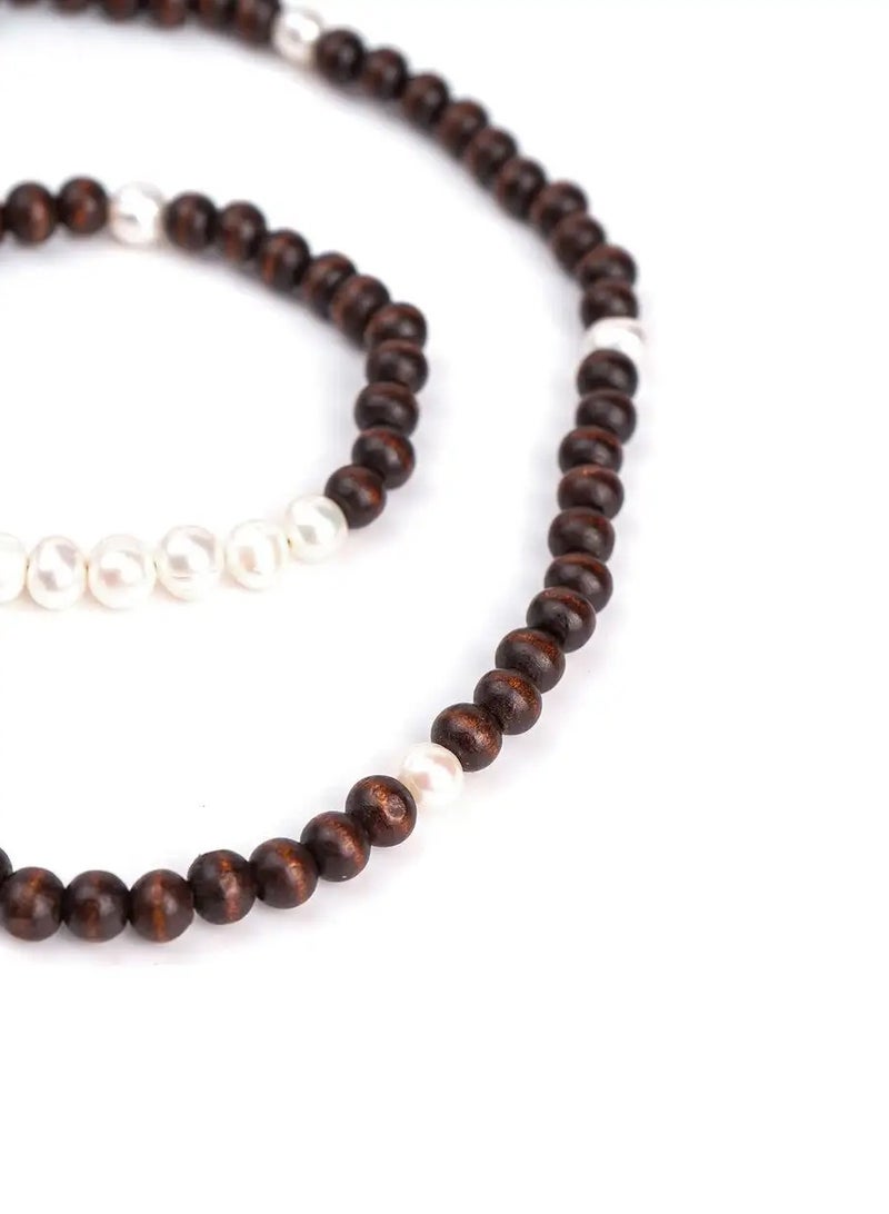 أم أم أيه من معدن الإنسان حامل للهاتف والنظارة من الخرز الخشبي الداكن واللؤلؤ - Image 5