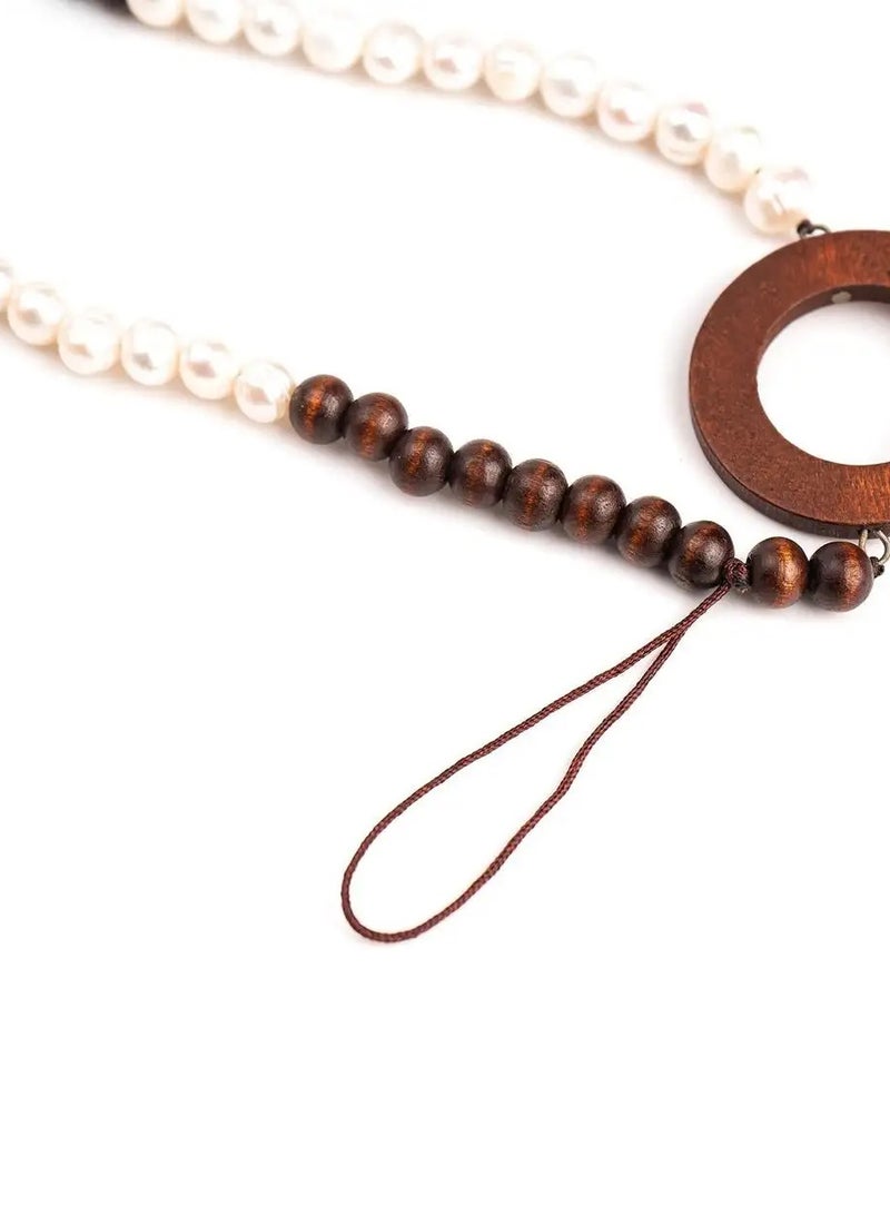 أم أم أيه من معدن الإنسان حامل للهاتف والنظارة من الخرز الخشبي الداكن واللؤلؤ - Image 4