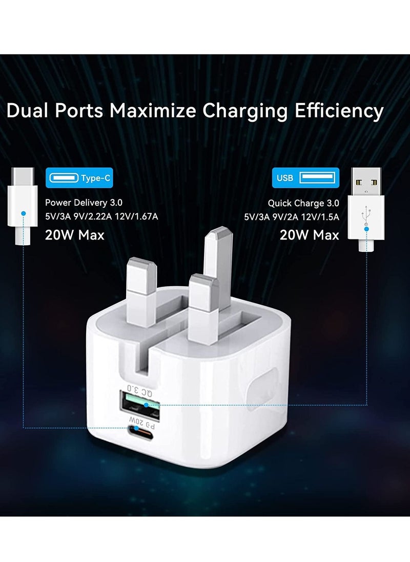 Yesido - 20W USB C Charger Block, 2-Ports [USB-C + USB] Charging Station, QC PD3.0 GaN Fast Charging Block, Type C Power Adapter for iPad Pro/iPhone/Samsung Note/Galaxy (Not with Cable) - Image 1