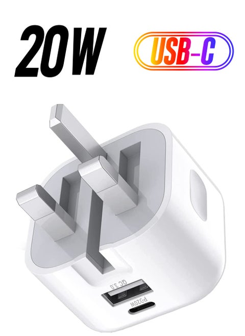 20W USB C Charger Block, 2-Ports [USB-C + USB] Charging Station, QC PD3.0 GaN Fast Charging Block, Type C Power Adapter for iPad Pro/iPhone/Samsung Note/Galaxy (Not with Cable)