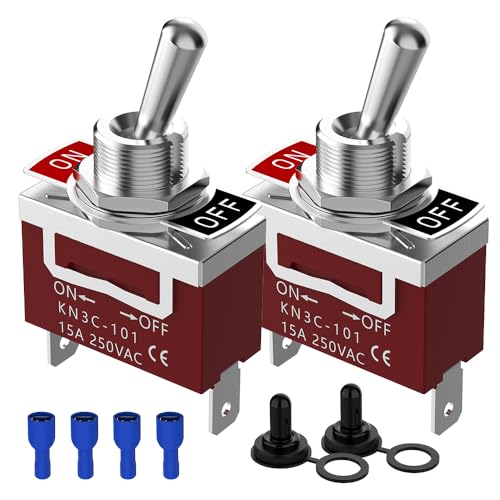 Malictele Waterproof Toggle Switch Malictele SPST 2Pin ONOff Marine 12V DC 30A125VAC 20A Heavy Duty Toggle Switch with Waterproof Cap Terminals for Vehicles and Boats2 Pack - Image 1