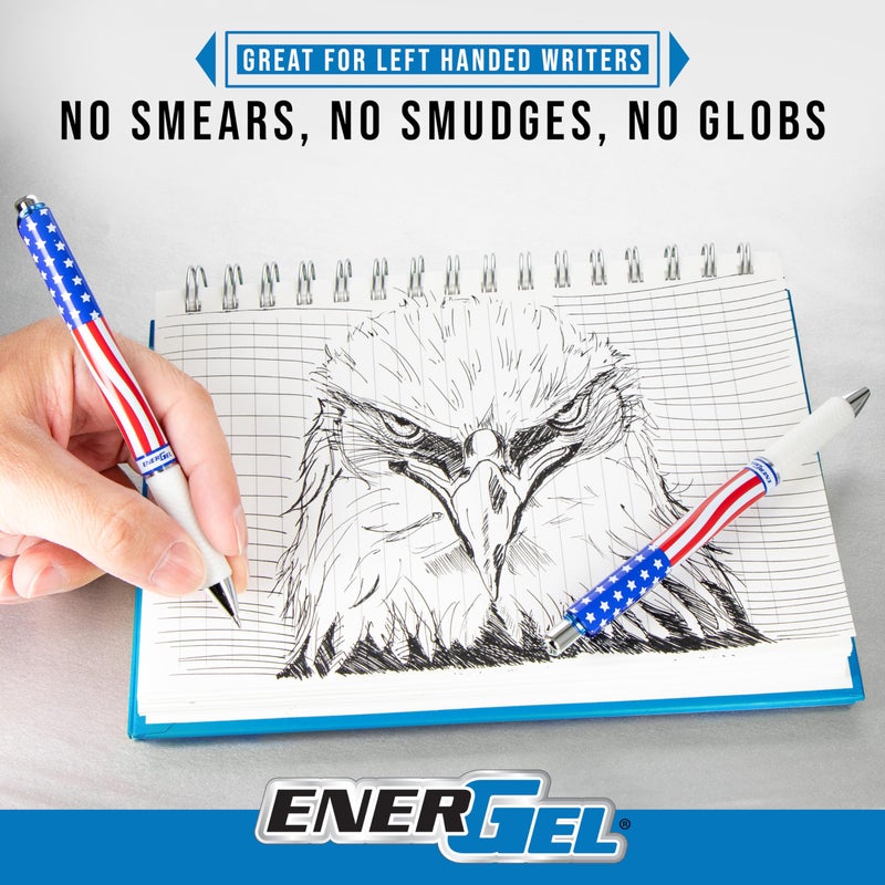 Pentel EnerGel RTX Retractable Liquid Gel Pen, Flag Barrel, (0.7mm) Metal Tip, Medium Line, Black Ink, Pack of 8 Pens - Image 2