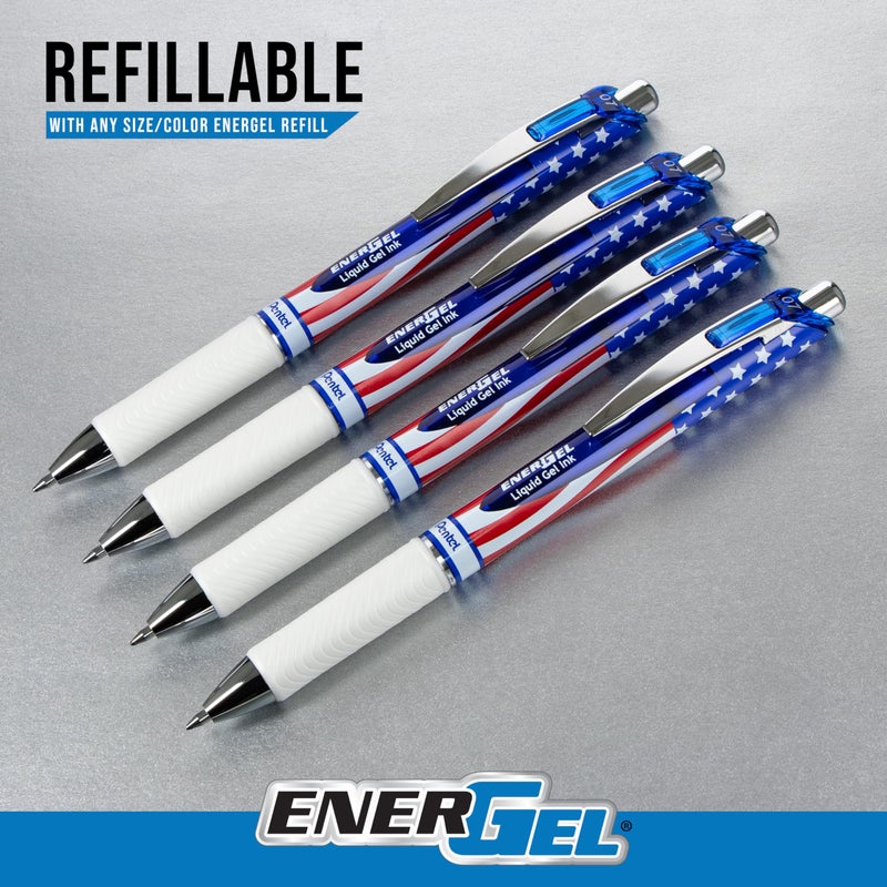 Pentel EnerGel RTX Retractable Liquid Gel Pen, Flag Barrel, (0.7mm) Metal Tip, Medium Line, Black Ink, Pack of 8 Pens - Image 3
