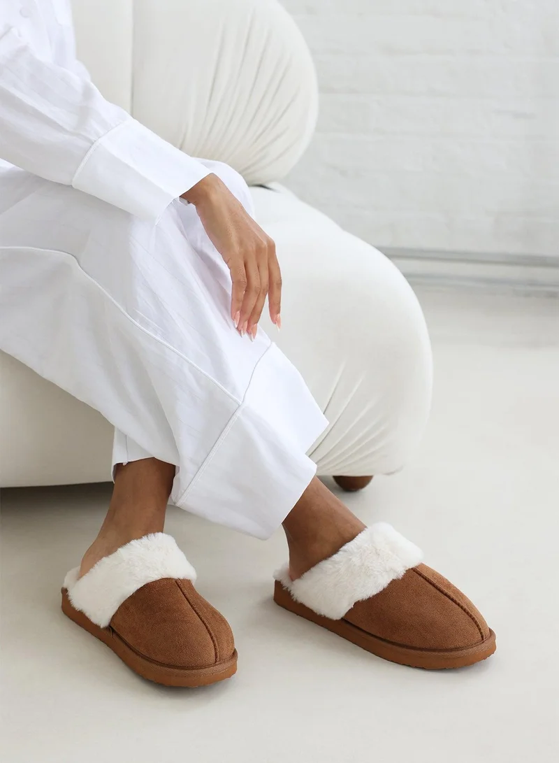 Where's That From Comfort' Slip On Slippers With Fur Trim